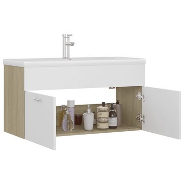 vidaXL Badezimmerspiegelschrank Waschbeckenunterschrank mit Einbaubecken Weiß und Sonoma-Eiche (1-St)
