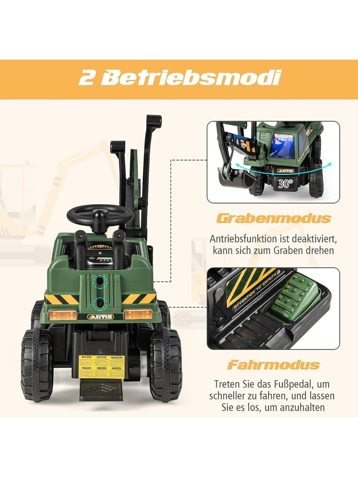 COSTWAY 6V Elektro Sitzbagger in Grün günstig kaufen 113 cm