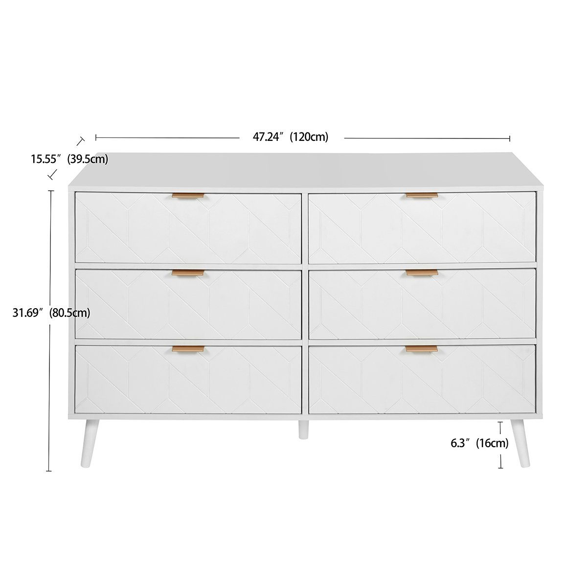 PHOEBE CAT Sideboard (Kommode mit 6 Schubladen), Highboard für Schlafzimmer & alle Wohnräume, 120x39.5x80.5cm