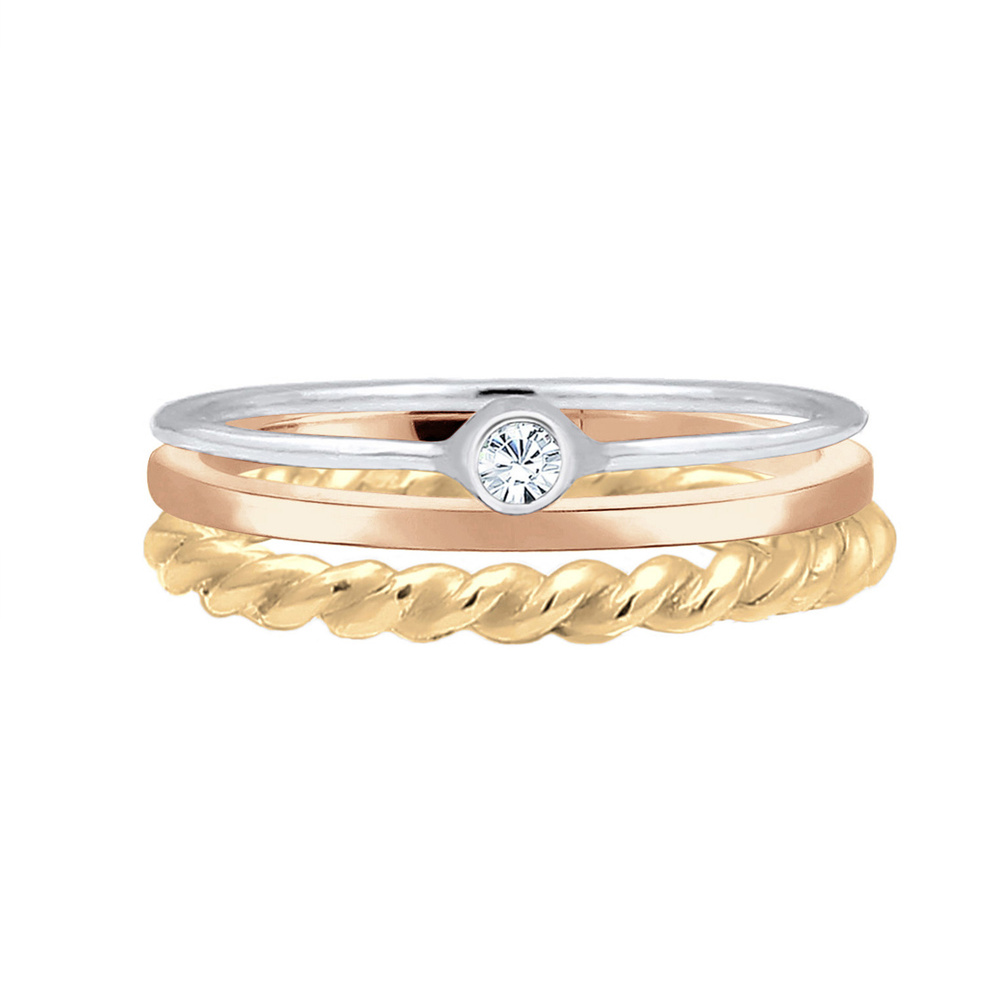 Elli Elli Bague Femmes Set Solitaire Basic Torsadé avec Cristal en argent sterling 925 Bague