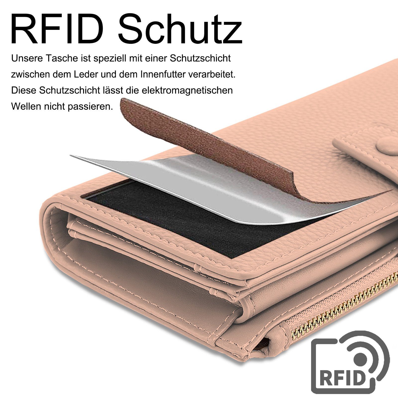 TAN.TOMI Geldbörse Portemonnaie Damen, Geldbörse für Frauen mit Lanyard (Brieftasche), Geldbörse aus hochwertigem Kunstleder