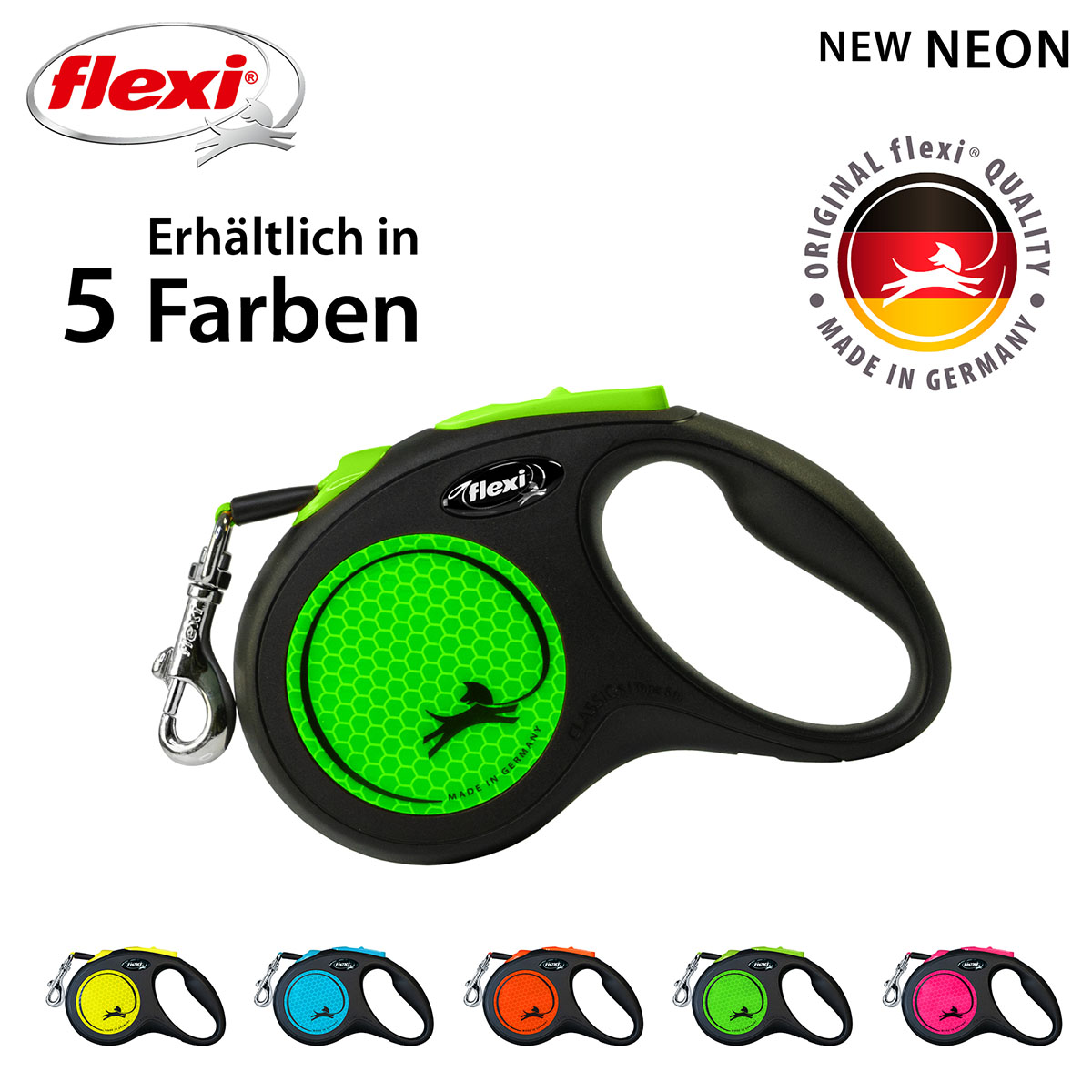 flexi New NEON Gurtleine schwarz/neon grün M 5m bei ZooRoyal