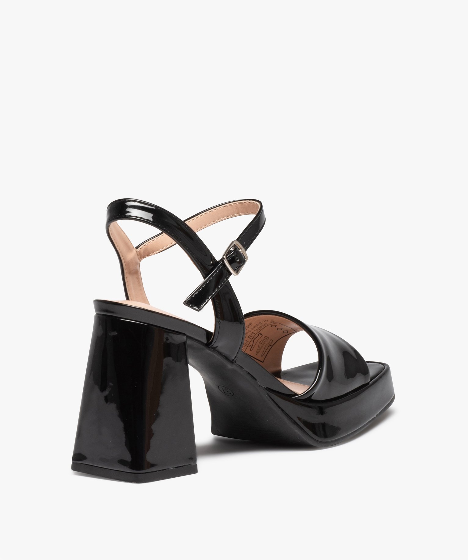 Sandales femme unies et vernies à talon carré évasé noir | GEMO