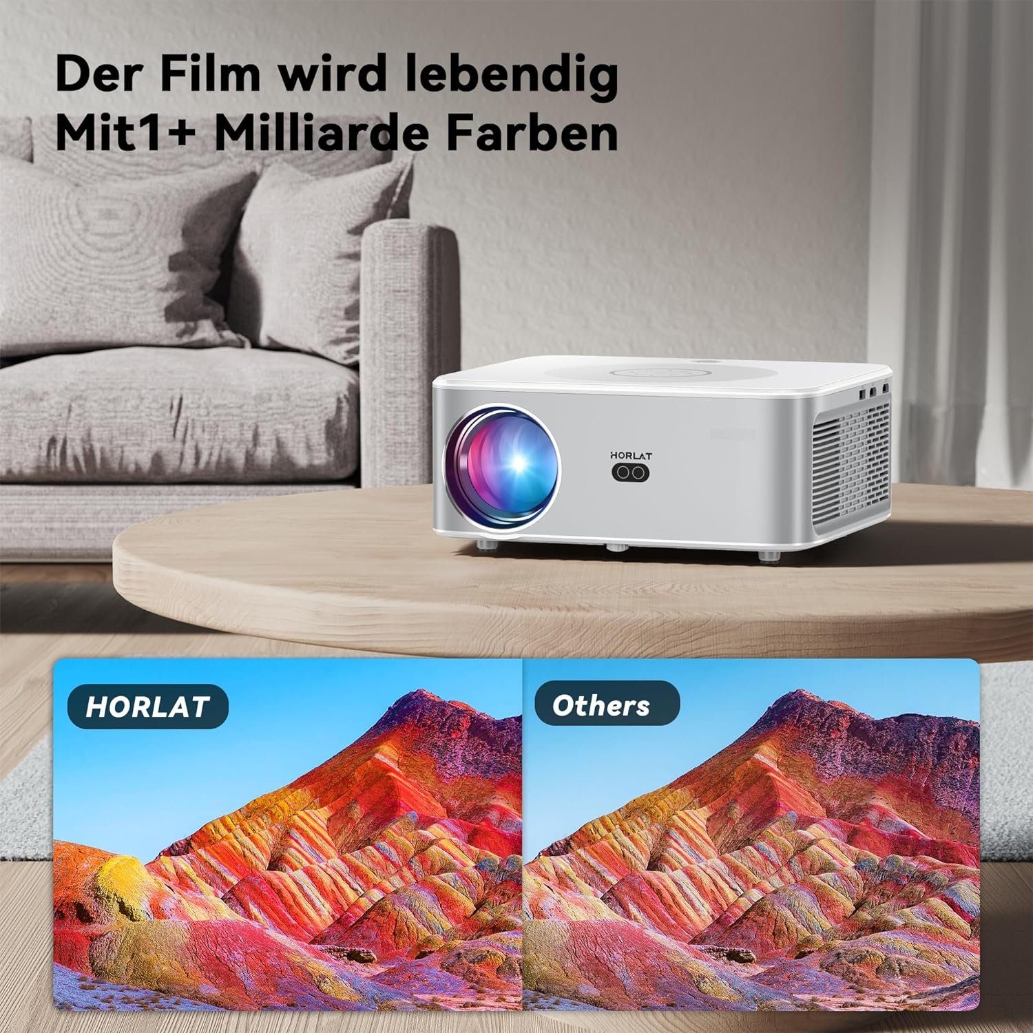 HORLAT Portabler Projektor (18000 lm, 1920 x 1080 px, Full HD 1080P Bluetooth 4K Unterstützt mit Touchscreen 18000 Lumen)