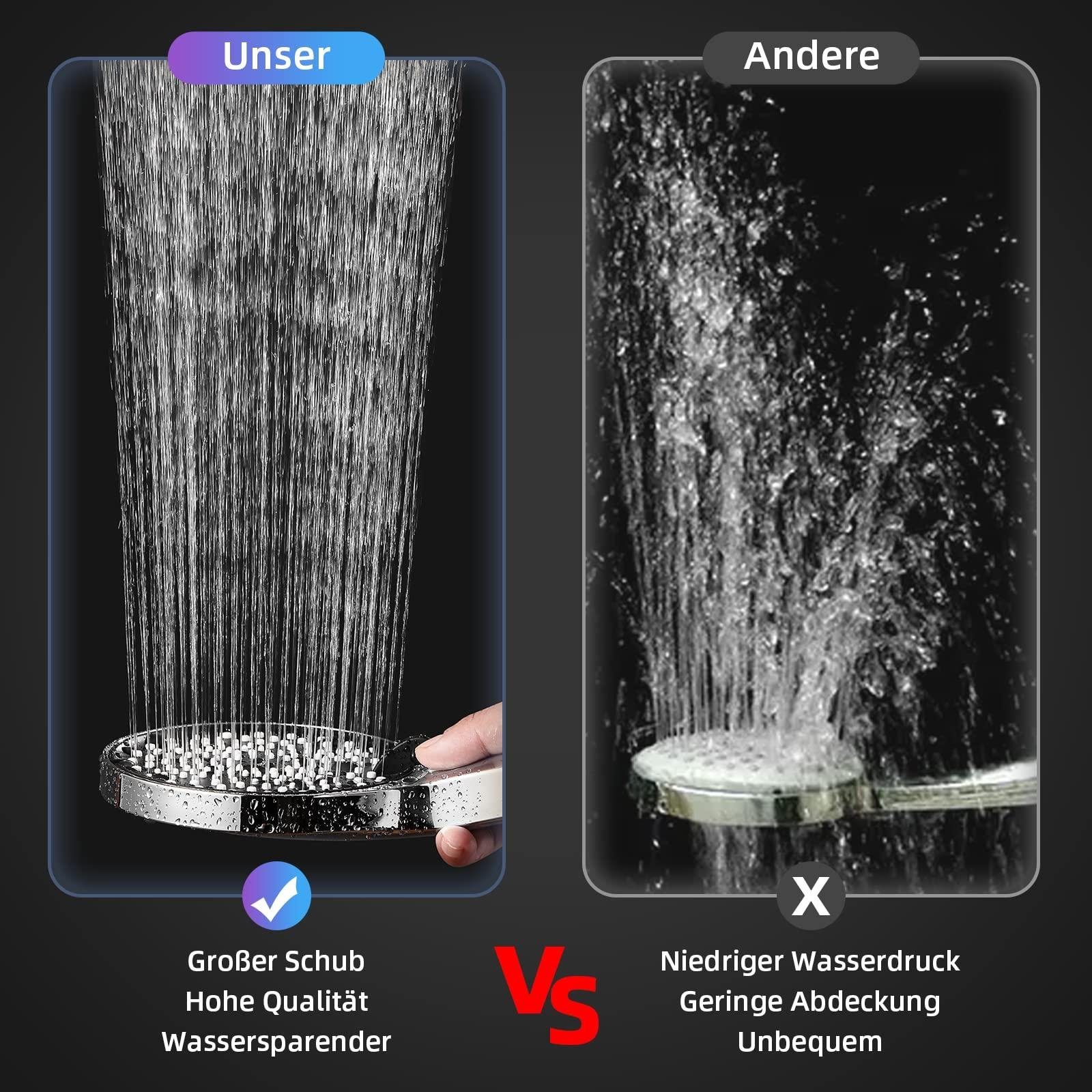 Haiaveng Handbrause 3-Stahlarten Hochdruck Duschbrause, mit Schlauch, Wasserspardichtung-bis zu 50 % Wasserersparnis