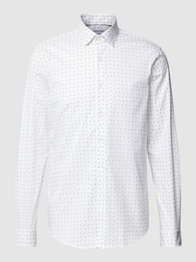Slim Fit Business-Hemd mit Allover-Muster Modell 'Bari' in weiß