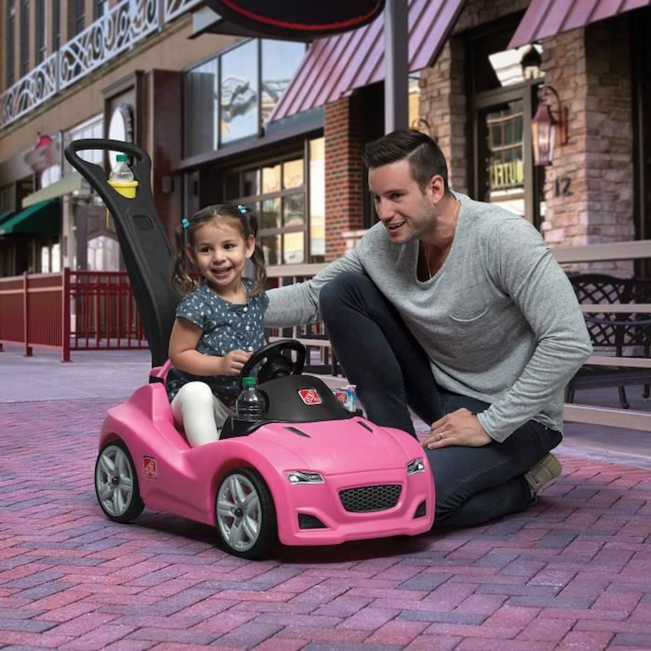 Step2 Push Whisper Ride Voiture Enfant Porteur Auto en rose | Véhicule Jouet avec barre de poussée pour Enfants dès 1.5 ans rose