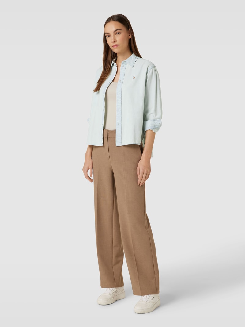 Bluse mit Logo-Stitching und durchgehender Knopfleiste in jeans