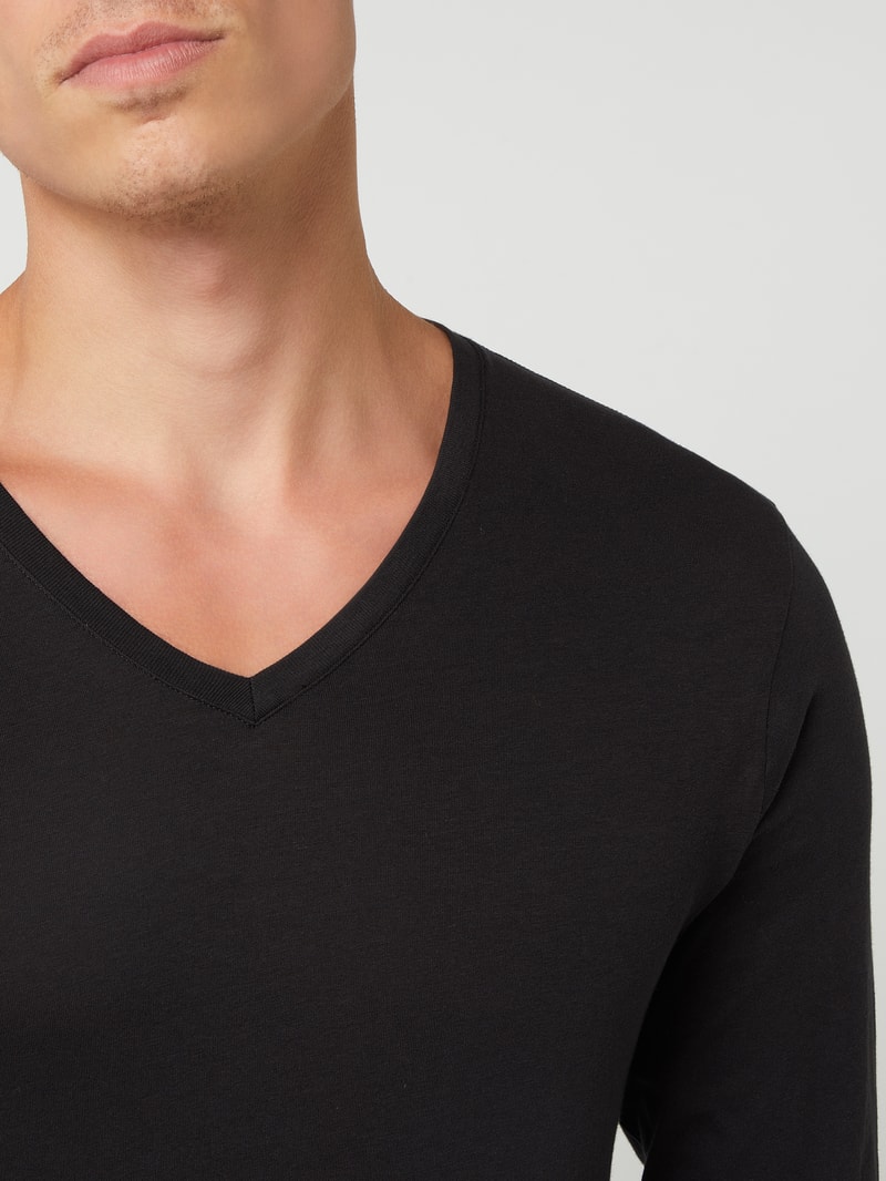 Body Fit Longsleeve aus Pima-Baumwolle im 2er-Pack in schwarz