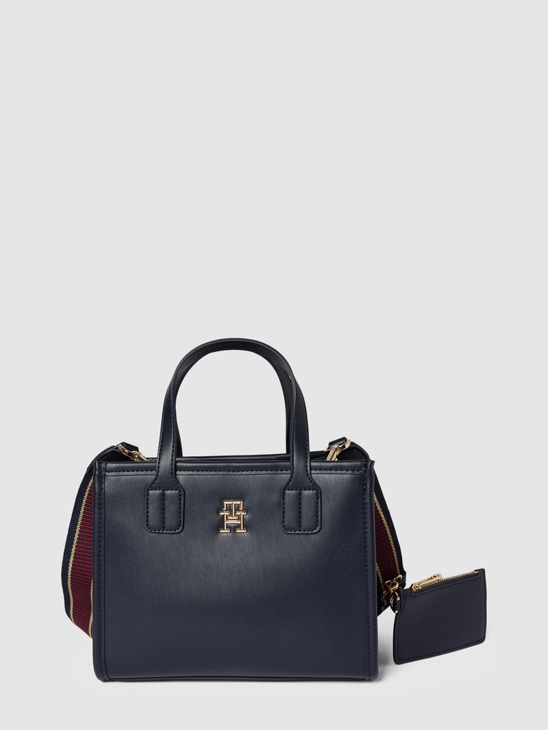 Handtasche mit Label-Applikation Modell 'CITY' in marineblau