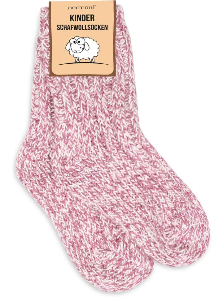 normani 3 Paar Kinder Norwegersocken mit Schafwolle in Rot/Rosa/Wollweiß günstig kaufen