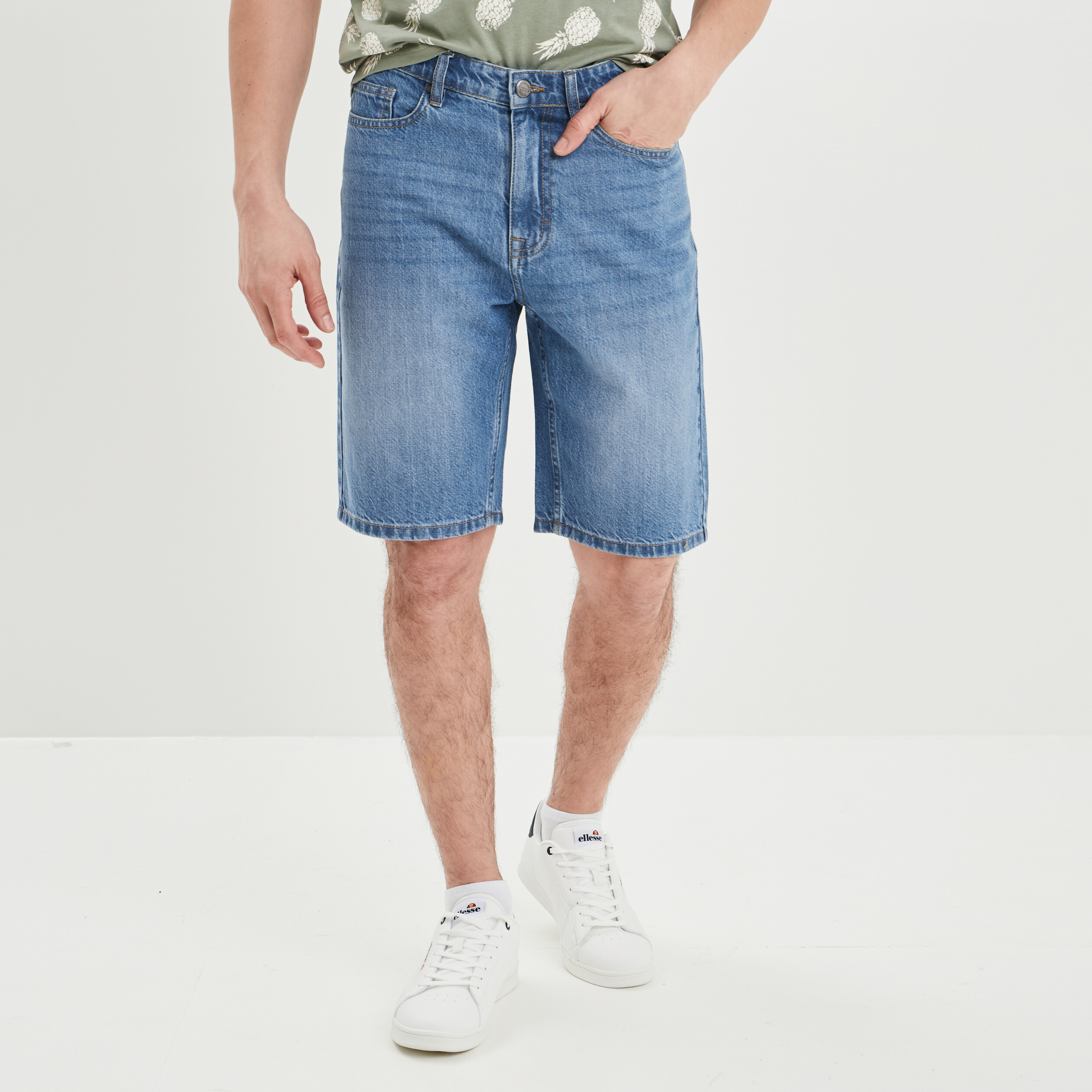 Bermuda droit 5 poches en jean Creeks denim triple stone homme | La Halle