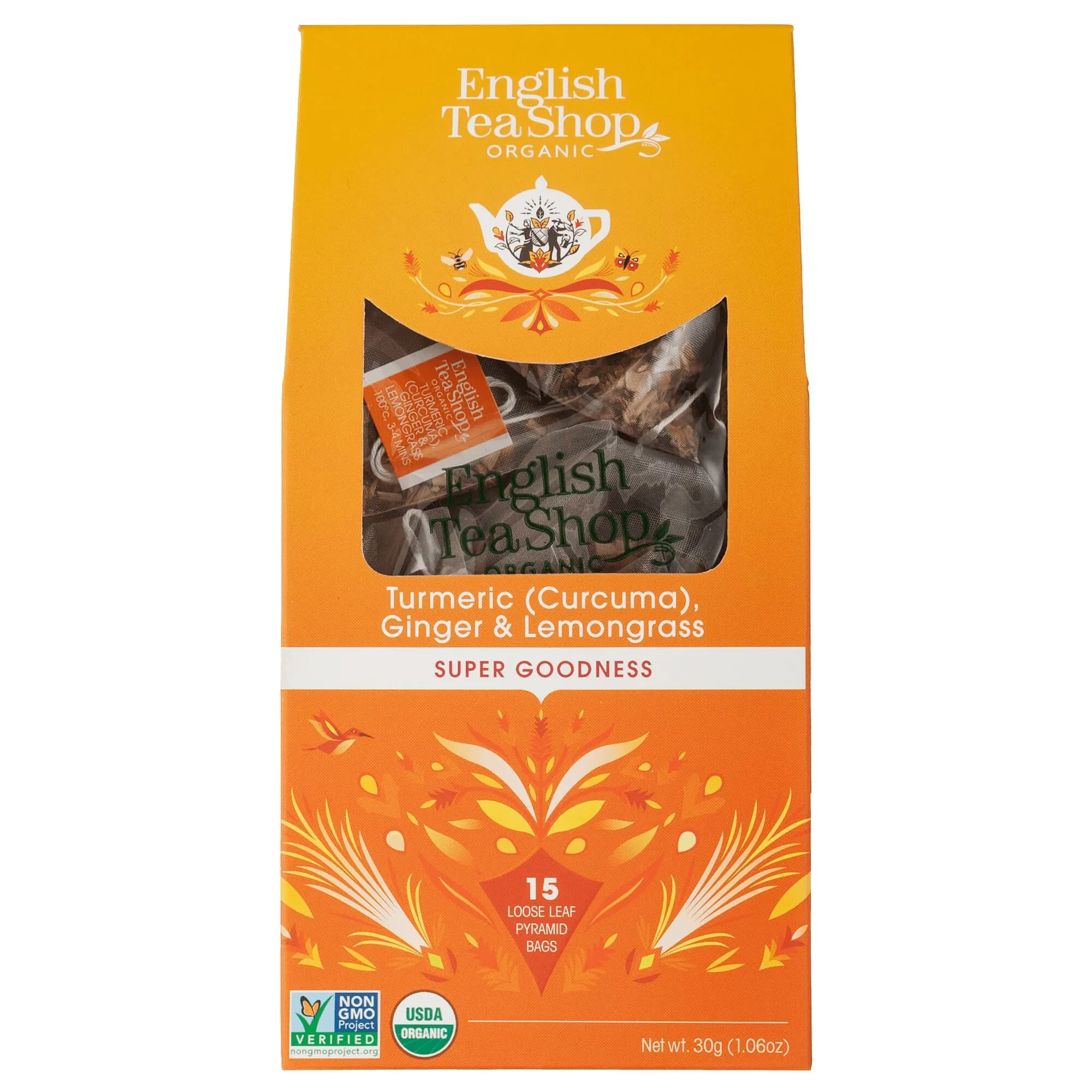 English Tea Shop Kurkuma, đumbir i limunska trava, organski čaj od listova, 15 piramidalnih vrećica čaja