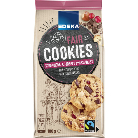 EDEKA Fair Cookies Schokolade-Cranberry-Haselnuss 180G