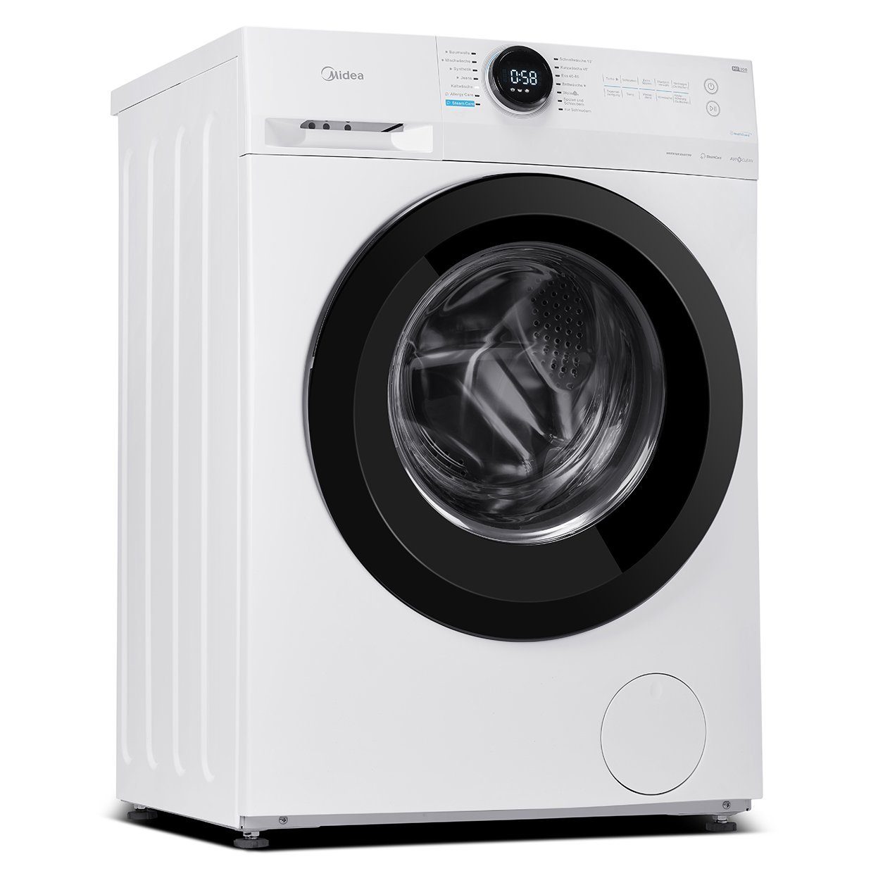 Midea Waschmaschine MF200W80B-E, 8 kg, 1400 U/min,48cm tief, Steam Care, Nachlegefunktion, Schnellwäsche