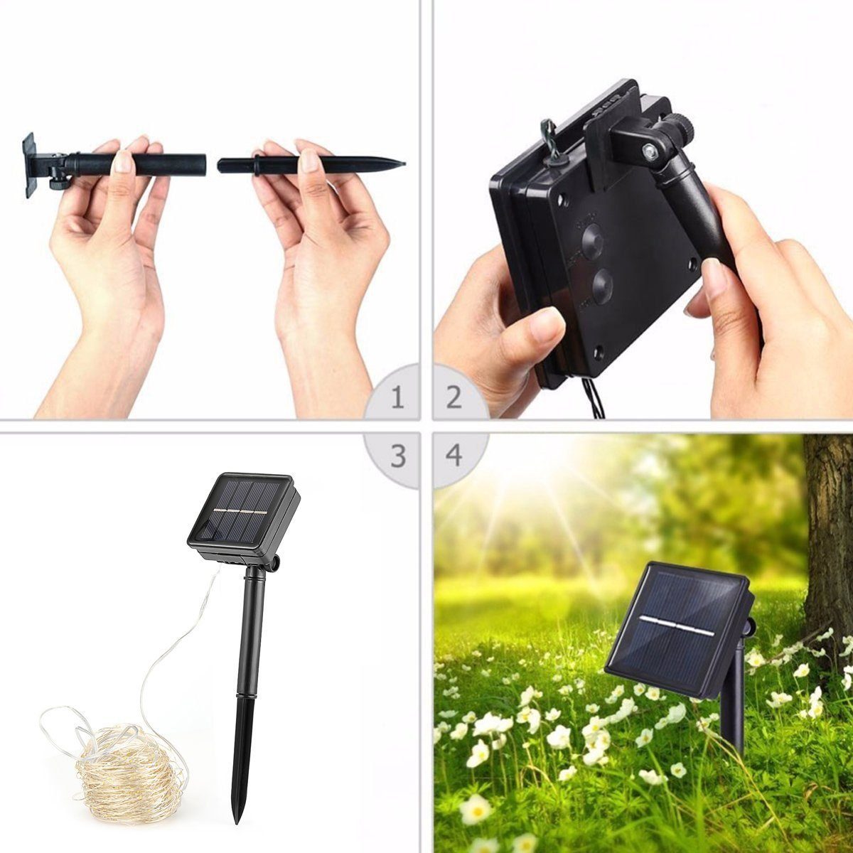 iscooter LED-Lichterkette 10M 100LEDs / 20M-200 LEDs Solar Lichterkette Kupferdraht Garten, Wasserdicht IP65 Innen Außen Garten Party Dekor