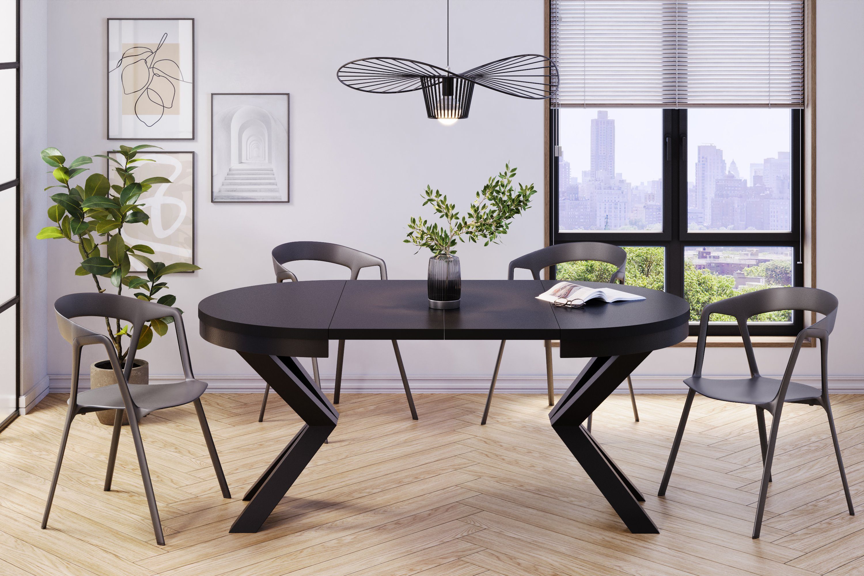 Polini Home Esstisch Esstisch ausziehbar EEMNES 100/180 schwarz, laminierte, dicke Tischplatte, hitzebeständig, stoß- und kratzfest