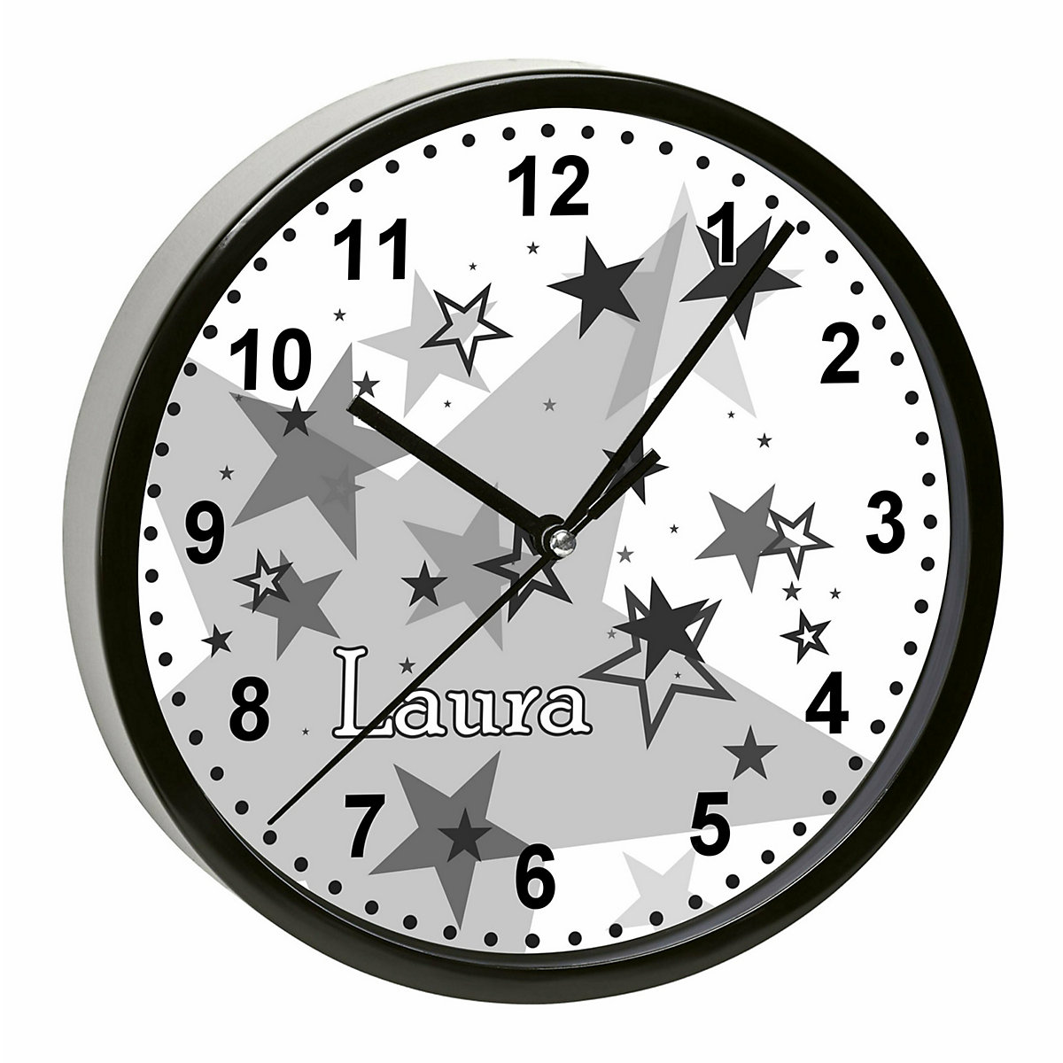 Kinder Wanduhr personalisiert mit Name Sternenhimmel Grau