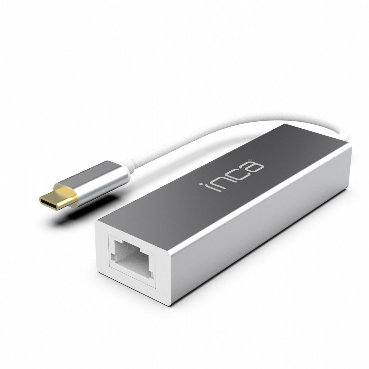 Inca USB-C HUB Type-C-Hub X4: USB 3.0, Ethernet RJ45 Multiplexer mit Strom- und Spannungsschutz Silber