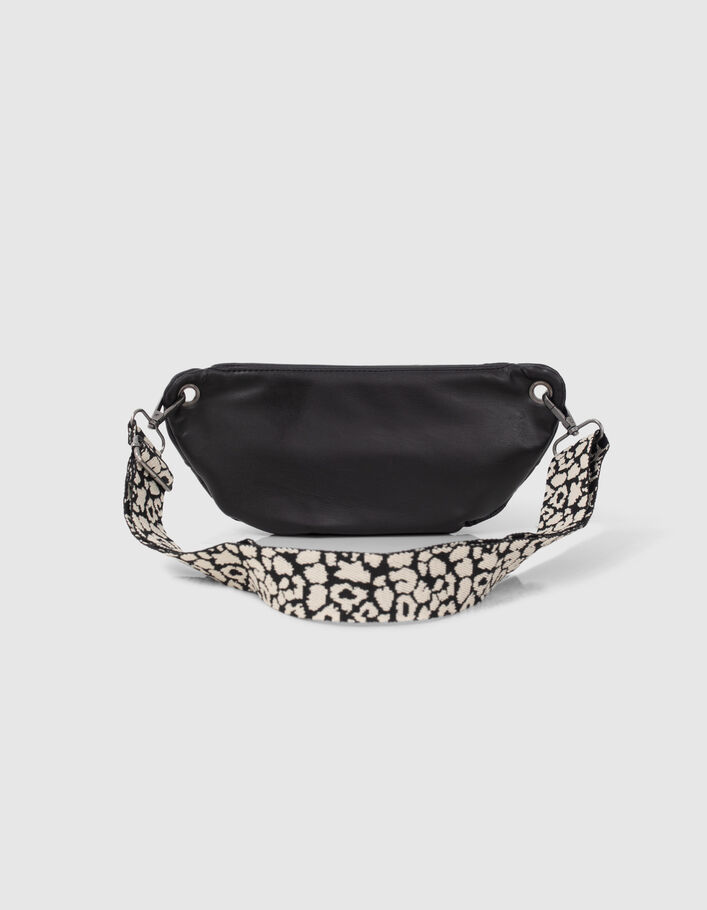 Sac banane noire matelassée bandoulière léopard fille