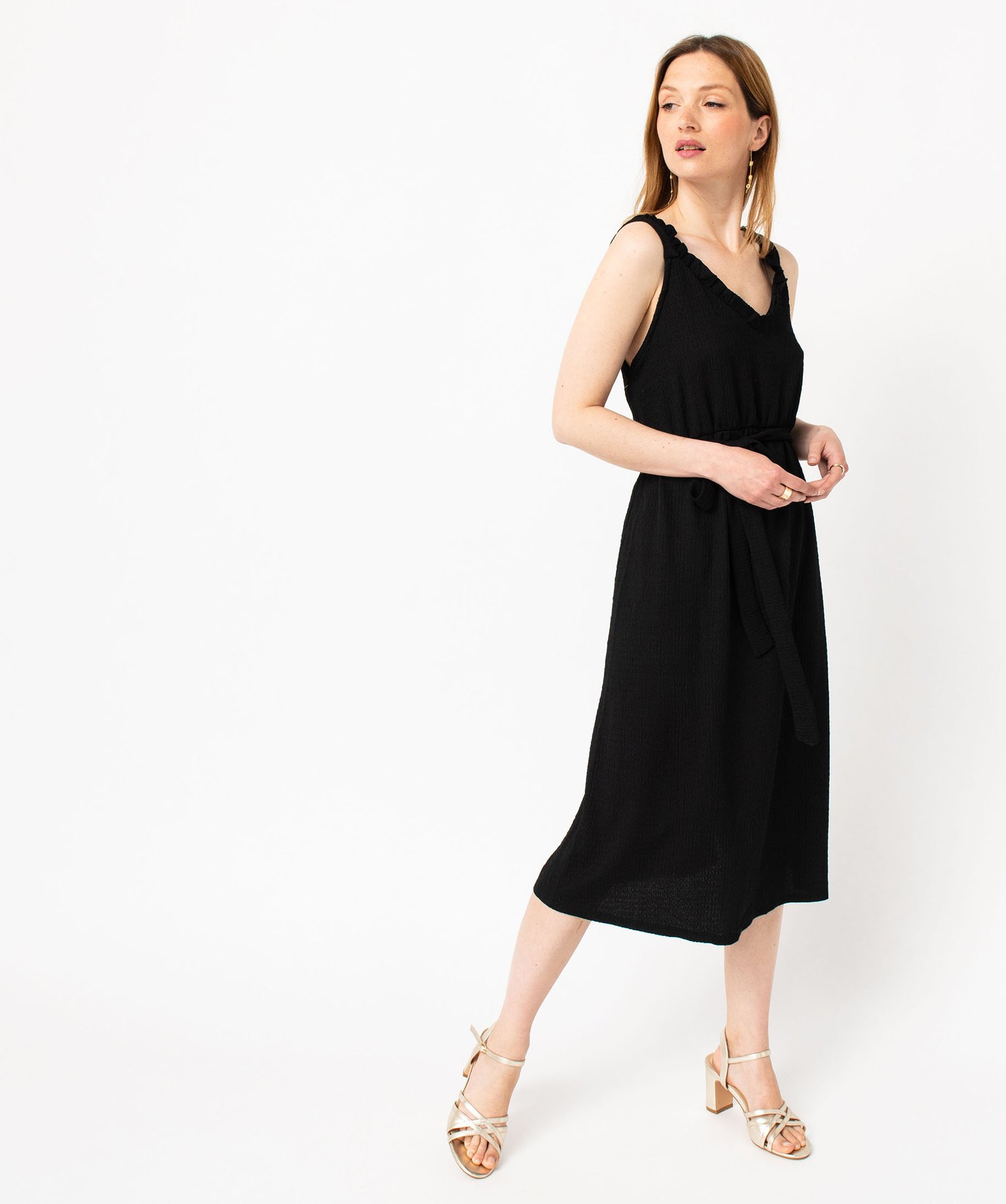 Robe de grossesse à bretelles et col V noir | GEMO