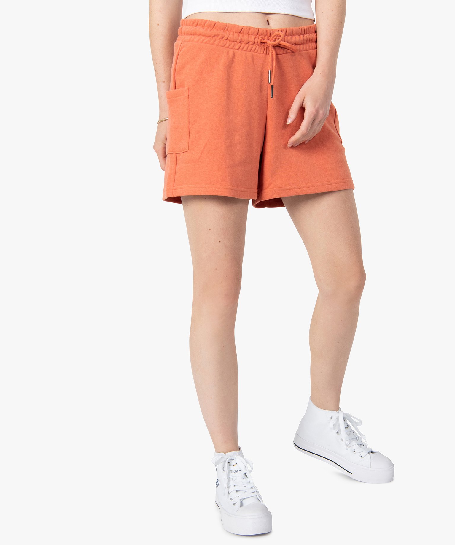 Short femme en maille avec ceinture élastiquée orange clair | GEMO