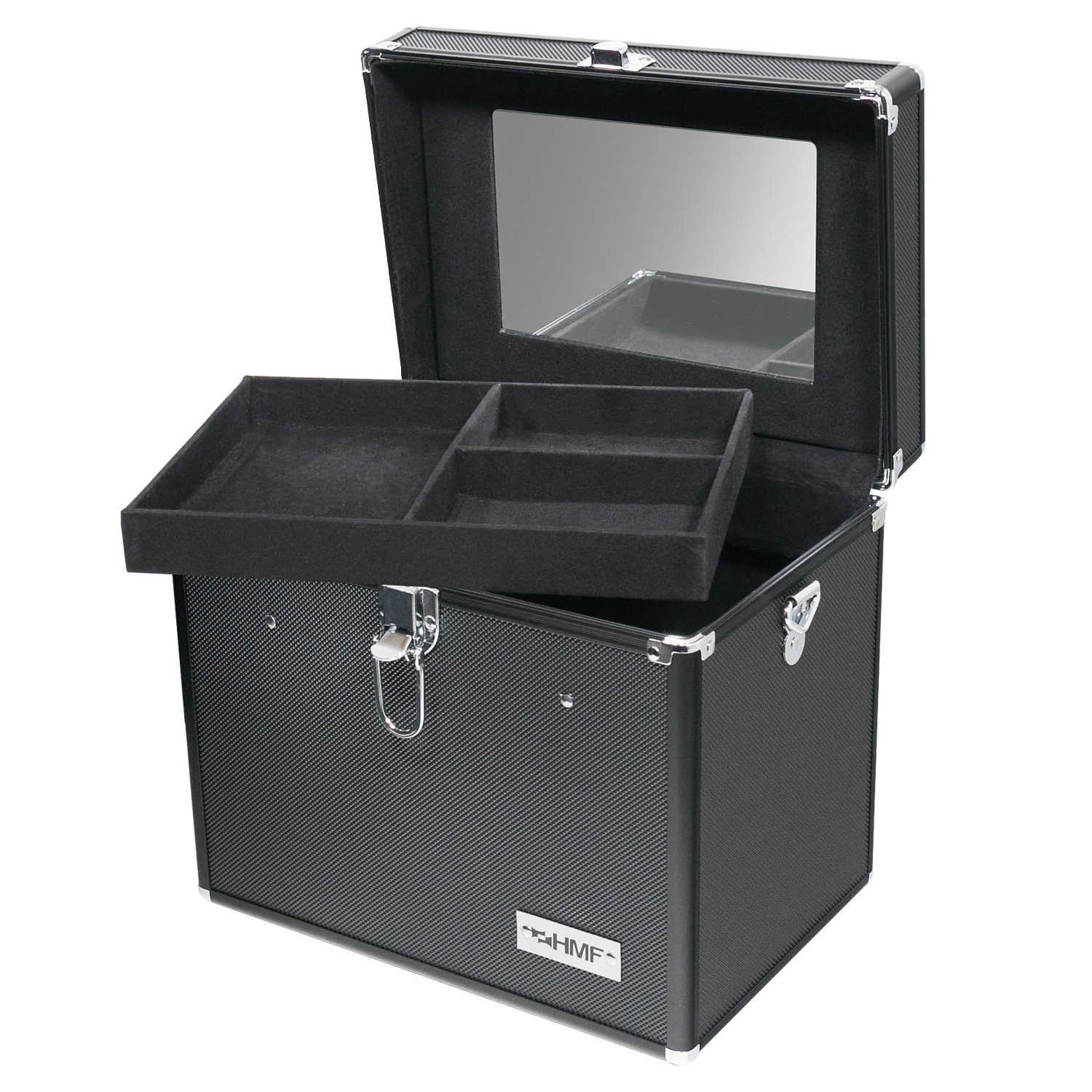 HMF Kosmetikkoffer Beauty Case (4-tlg), Schminkkoffer mit Spiegel, Alu, 29 x 25,5 x 20