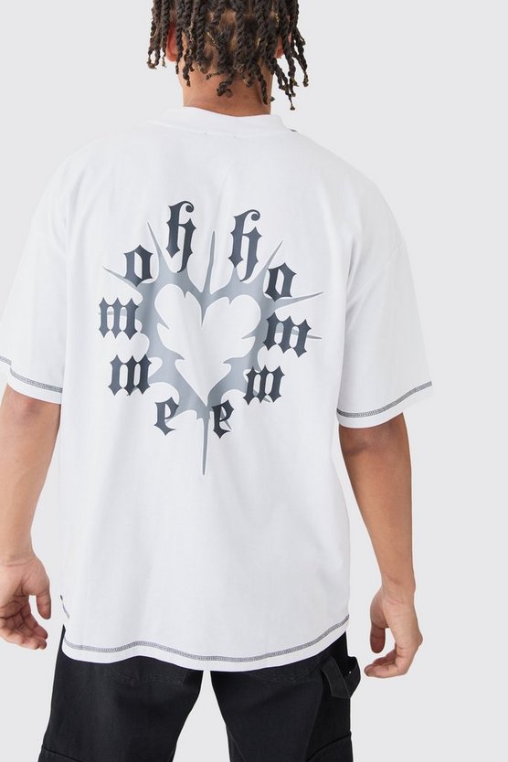 Oversize T-Shirt mit Herz-Print und Kontrast-Naht