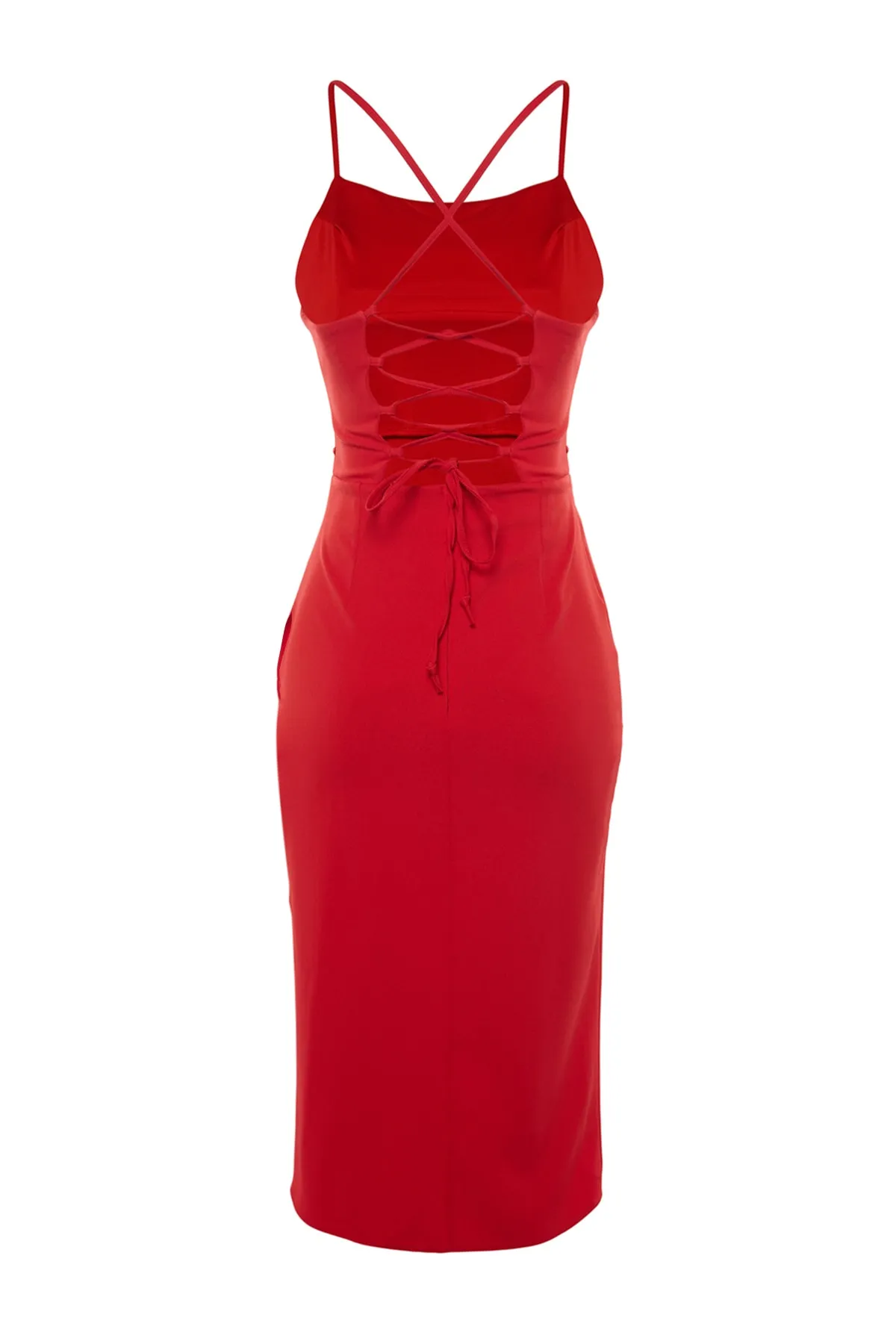 Trendyol Collection  Rotes zweireihiges gewebtes Abendkleid TPRSS23EL00093
