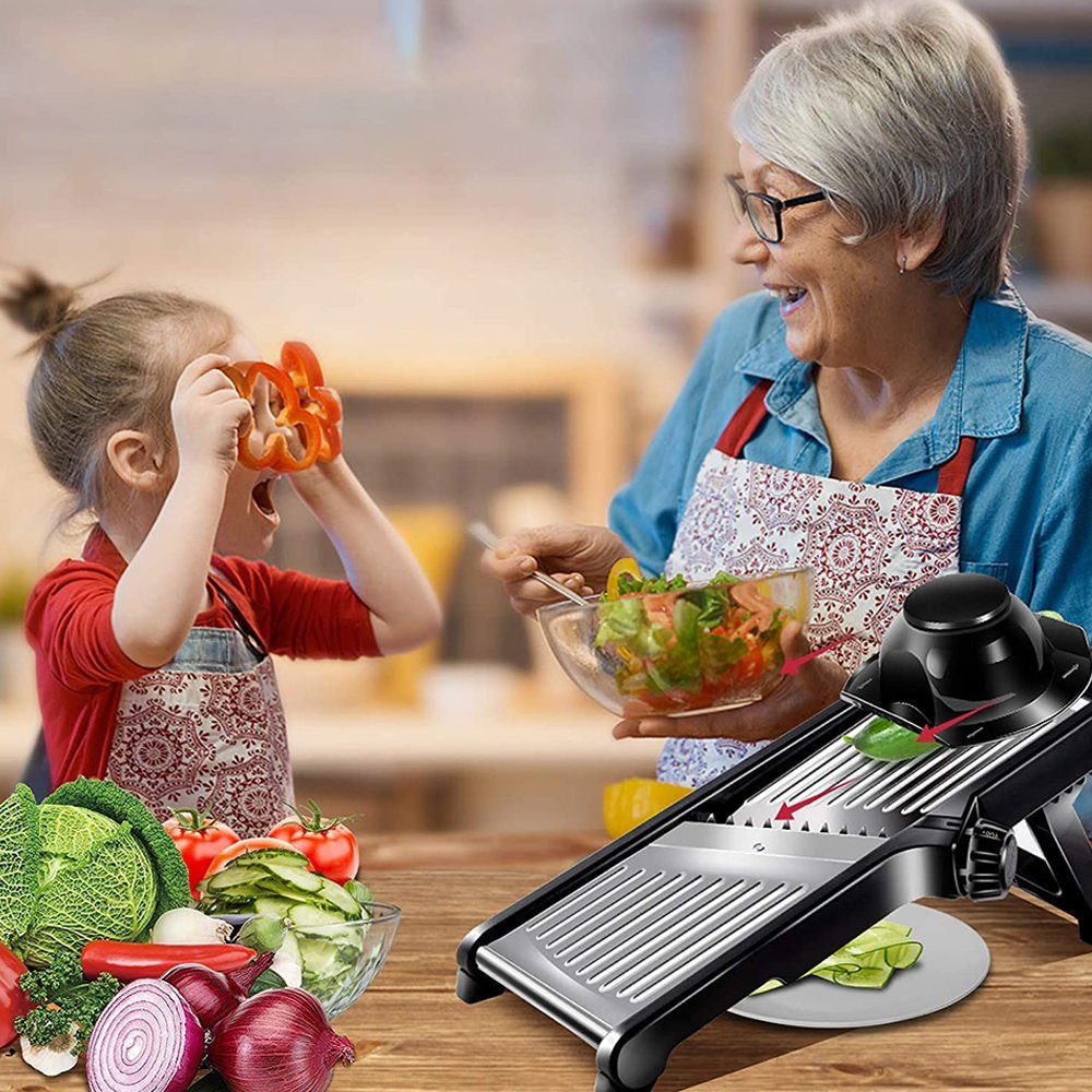 Bedee Gemüsehobel Verstellbarer Küchenreibe Julienne-Schneider, Kunststoff + Edelstahl, (Set, 1-St., Für Gemüse - Gemüse Schneider), Food Slicer