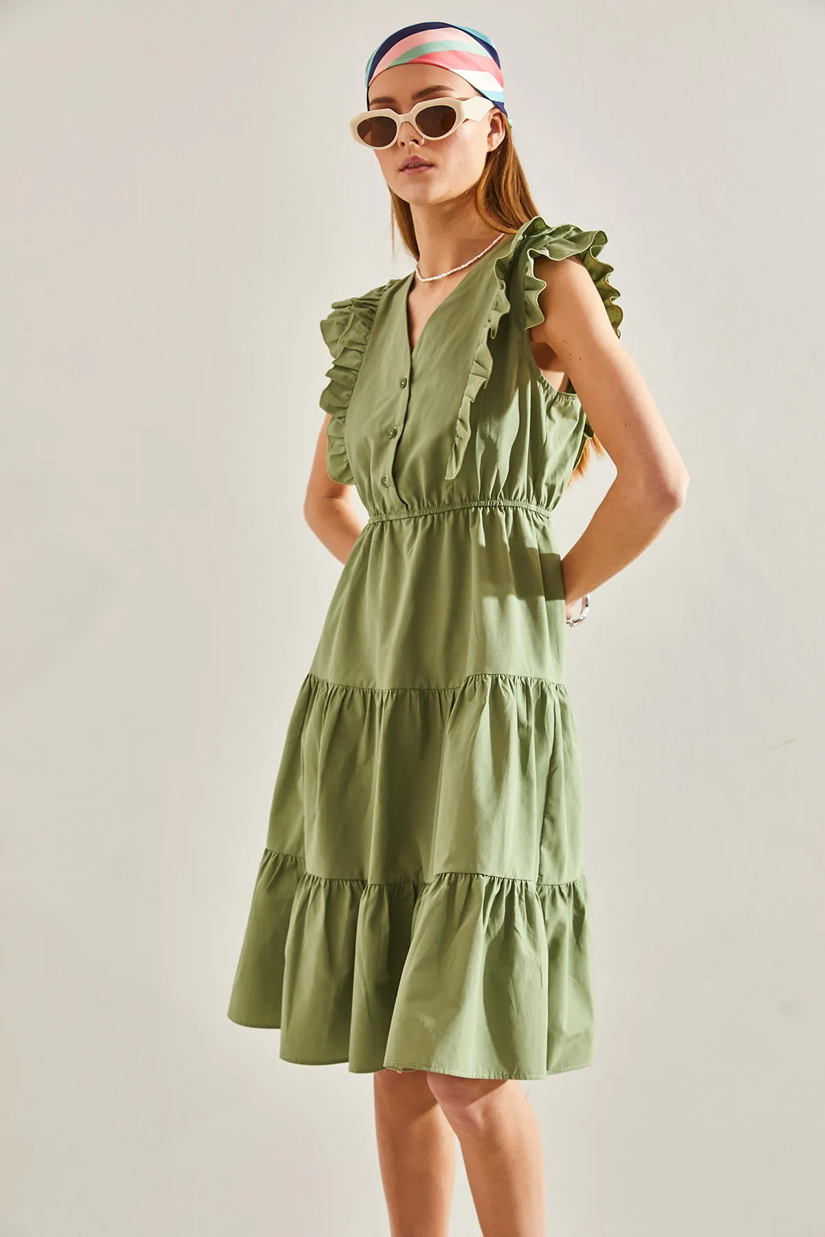 Bianco Lucci  Ausgestelltes Kleid mit Rüschen und elastischer Taille und Knöpfen für Damen