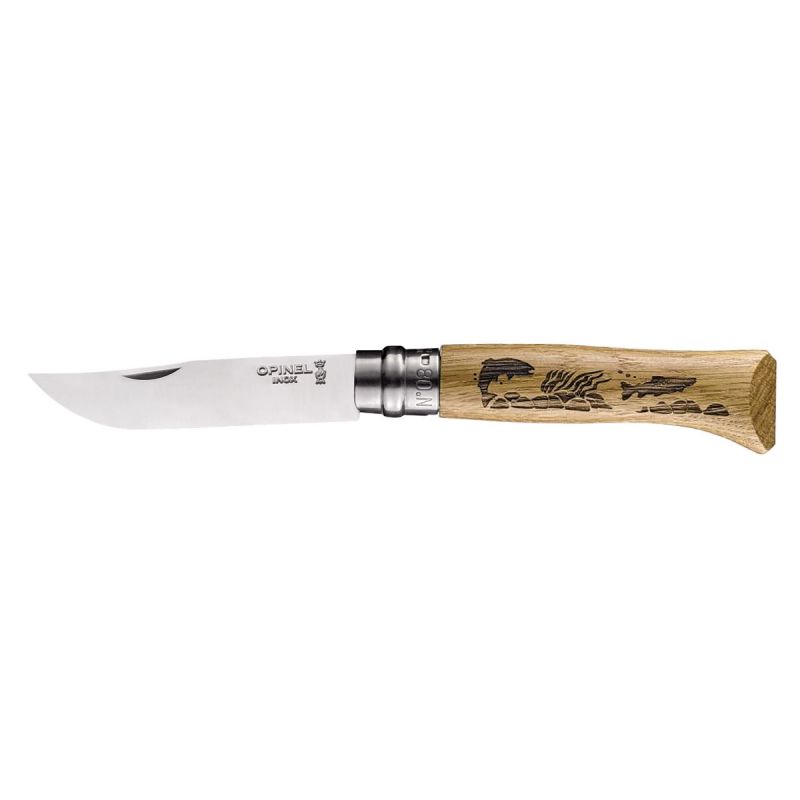 Opinel Messer Nr. 8 Edelstahl mit Eichengriff Forellenversion.