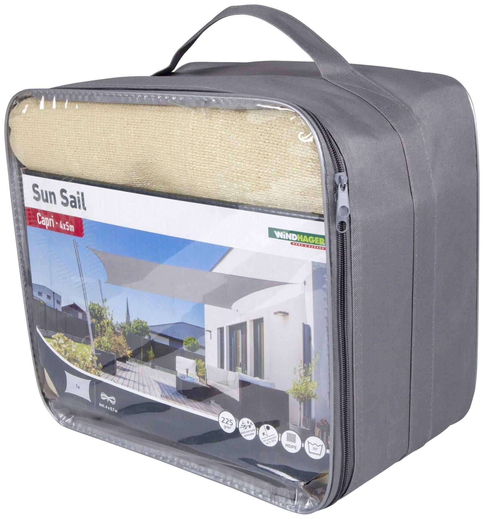 Windhager Sonnensegel Capri Rechteck, 4x5m, champagner