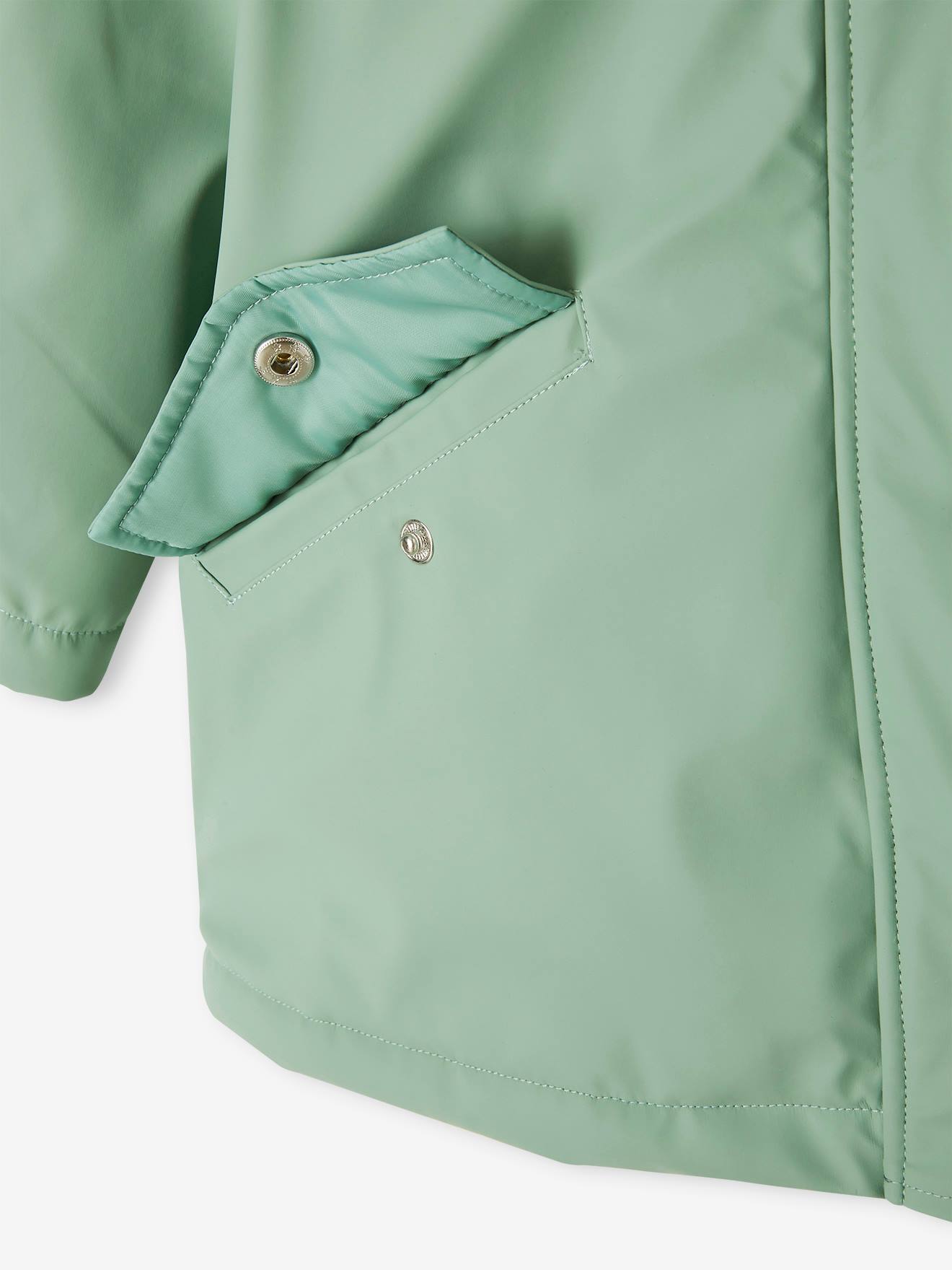 Vertbaudet Mädchen Regenjacke mit Kapuze & Teddyfleece-Futter - moosgrün