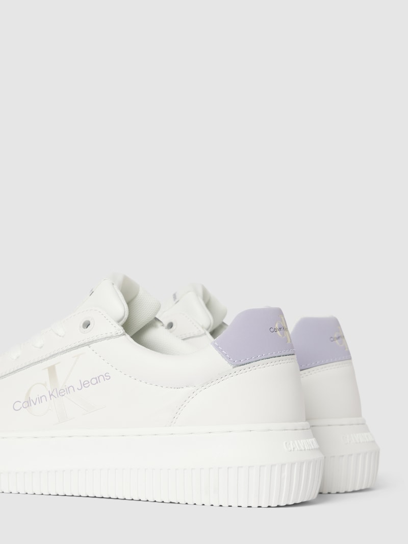 Sneaker aus reinem Leder mit Plateausohle und Label-Details in weiss