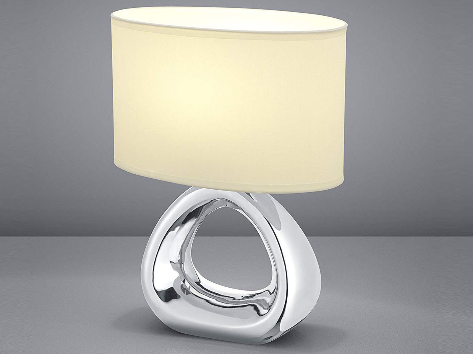 meineWunschleuchte LED Tischleuchte, LED wechselbar, Warmweiß, ausgefallene Designer Lampe Silber mit Stoff Lampen-schirm Weiß, H: 34