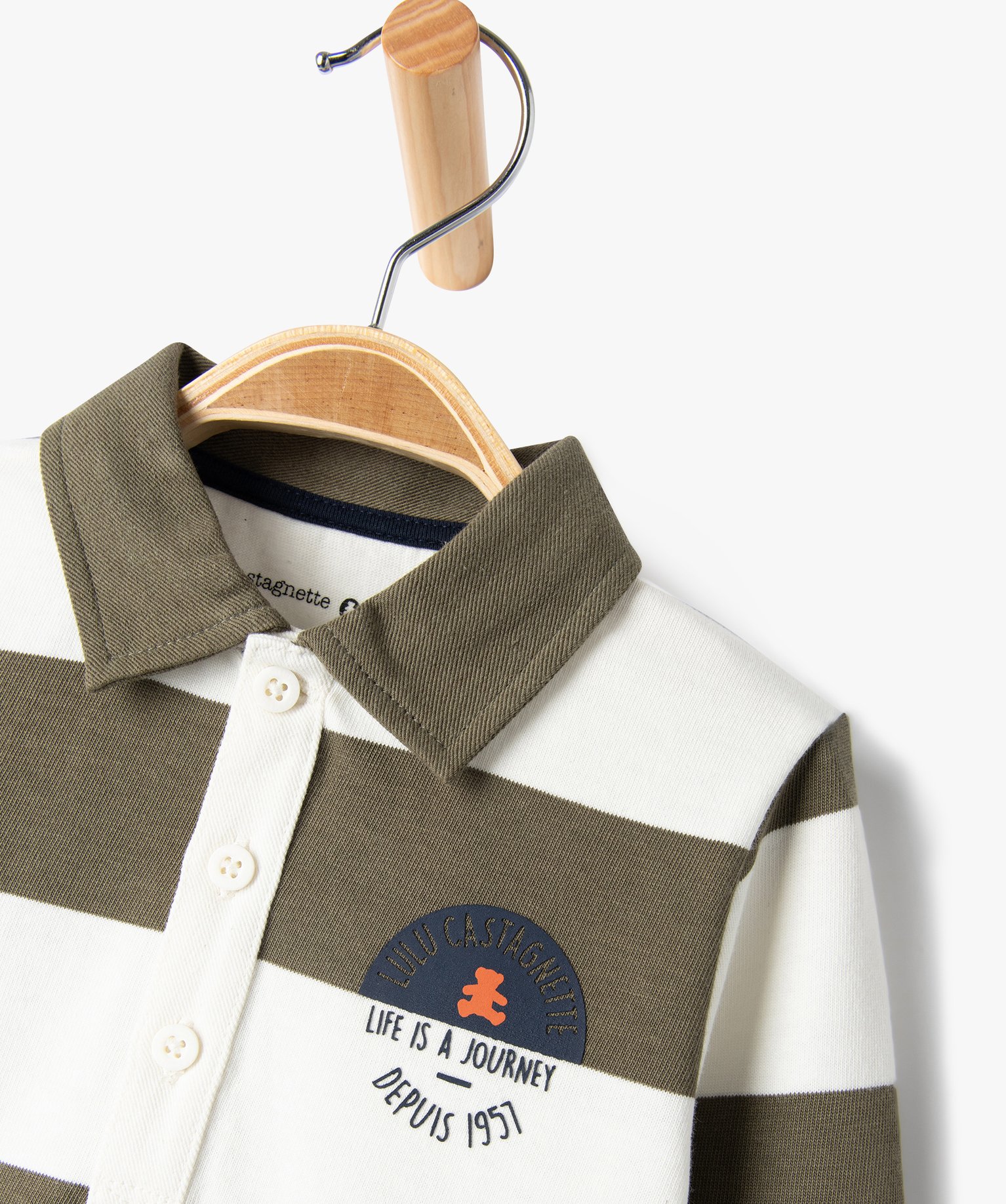 Polo rayé à manches longues en coton bébé Garçon - Lulu... kaki | GEMO