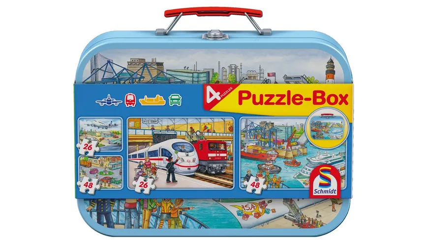 Schmidt Spiele - Puzzle - Puzzle-Box - im Metallkoffer, 2 x 26 Teile , 2 x 48 Teile