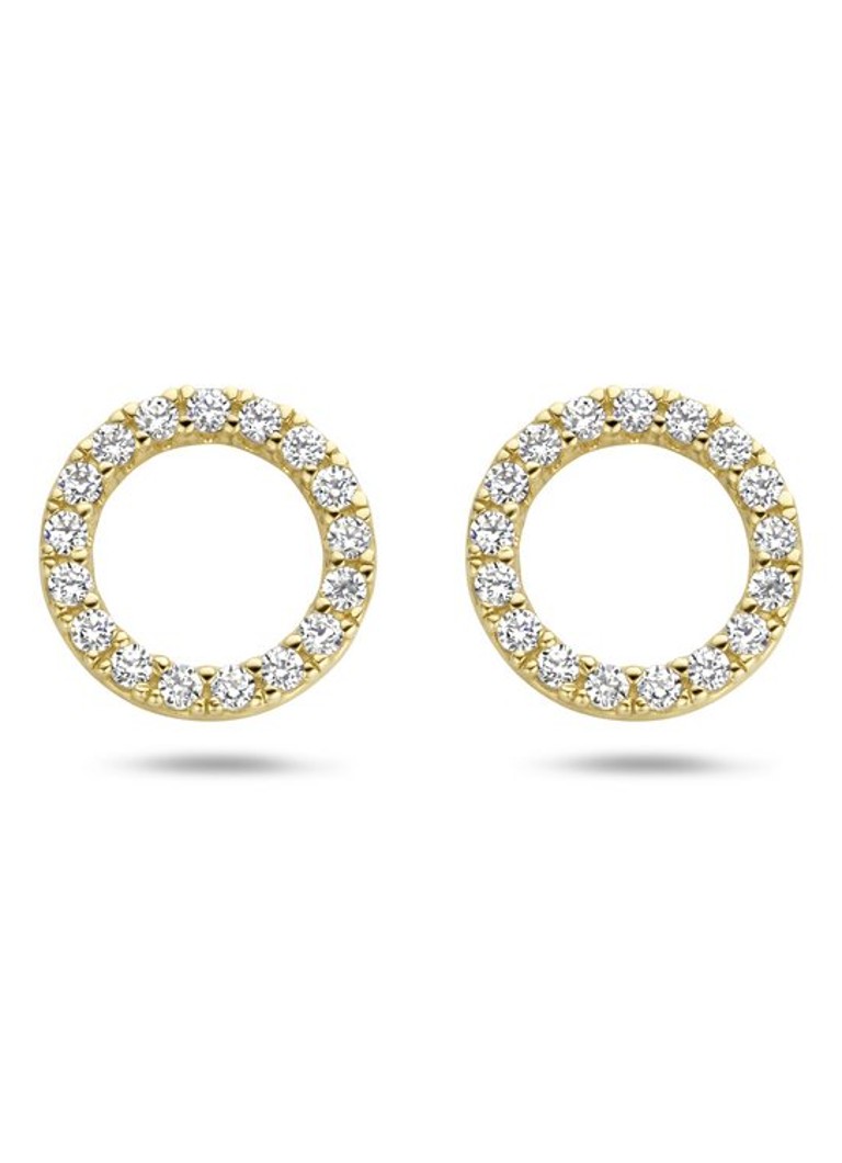 Cercei din aur galben de 14k cu zirconiu cubic, culoare roz prăfuit, model 9066YZI