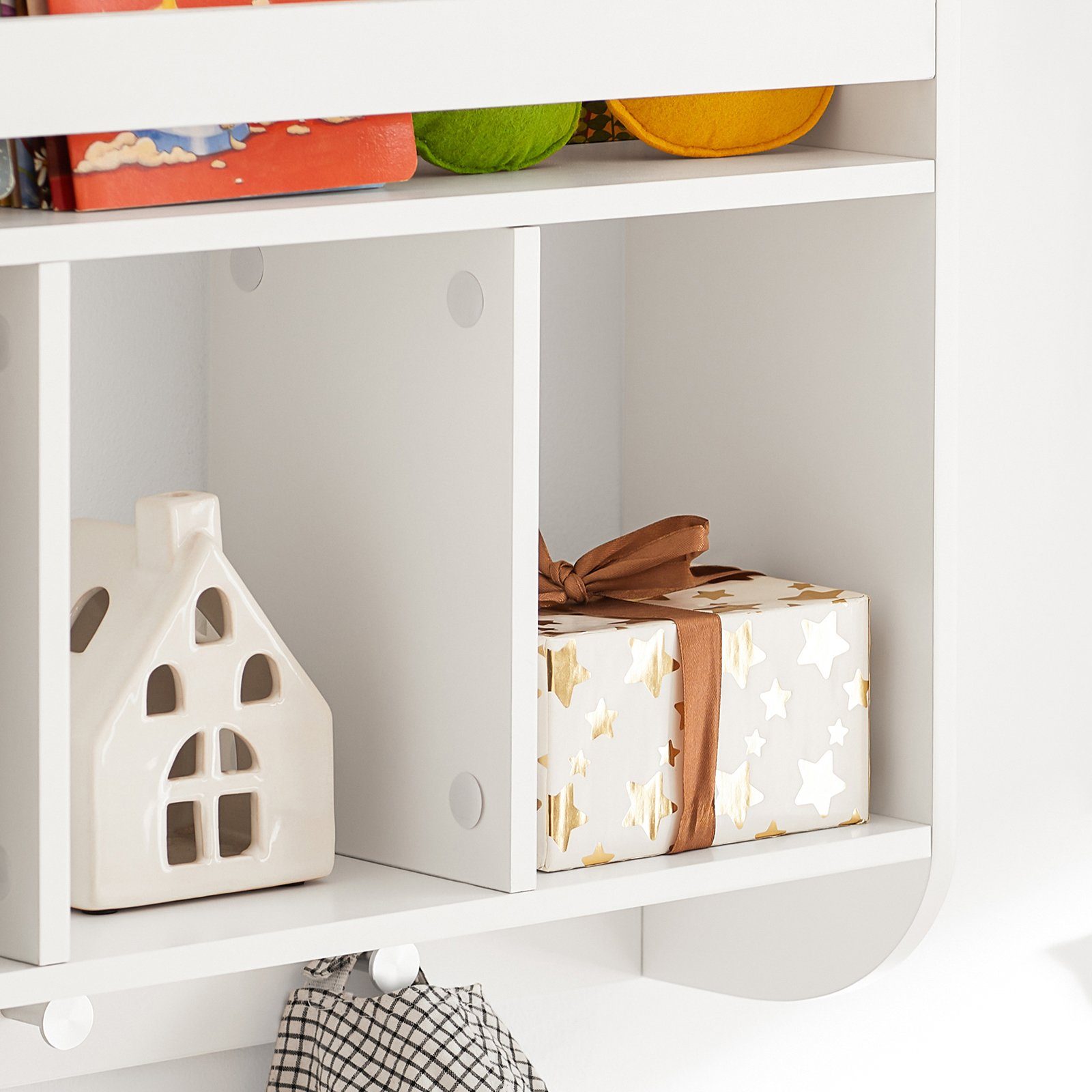 SoBuy Bücherregal KMB46, Kinderregal Wandregal Hängeregal Wandgarderobe mit 3 Haken