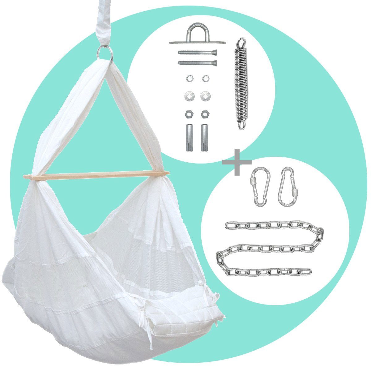 AMANKA Babywippe Baby Federwiege mit 100cm Kette Schwerlast Decke, Hängematte mit Feder+Matratze