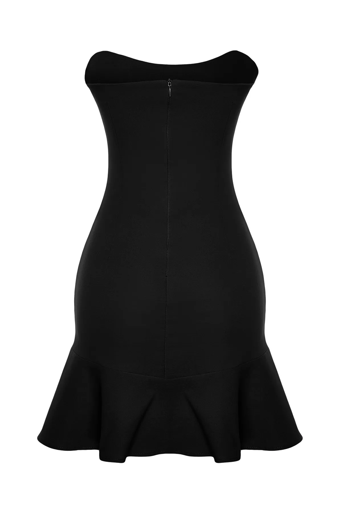 Trendyol Collection  Schwarzes, tailliertes, elegantes Abendkleid mit gewebtem Volant TPRSS24EL00032