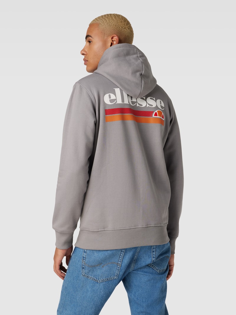 Hoodie mit Label-Print Modell 'Olevano' in mittelgrau