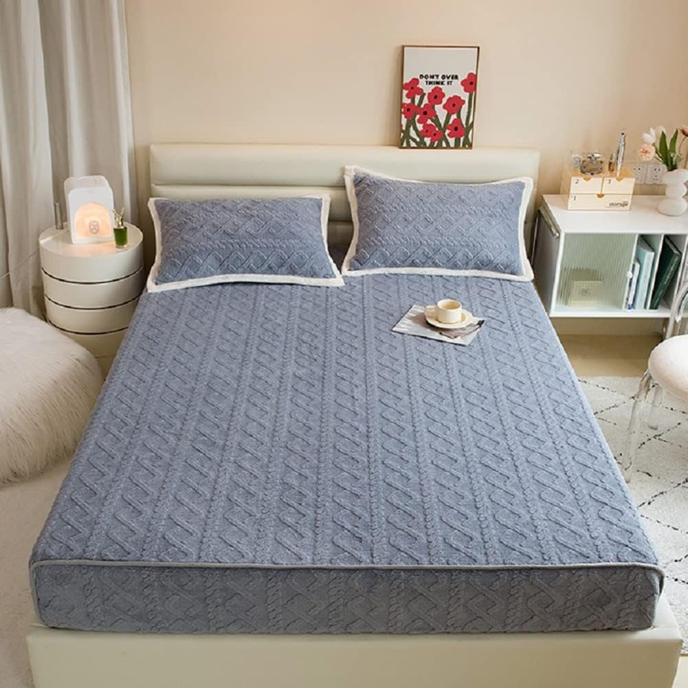 Matratze, Decken, Spannbetttuch, Spannbettlaken Flauschig Warme Jacquard Muster grau 180cmx200cm, FELIXLEO