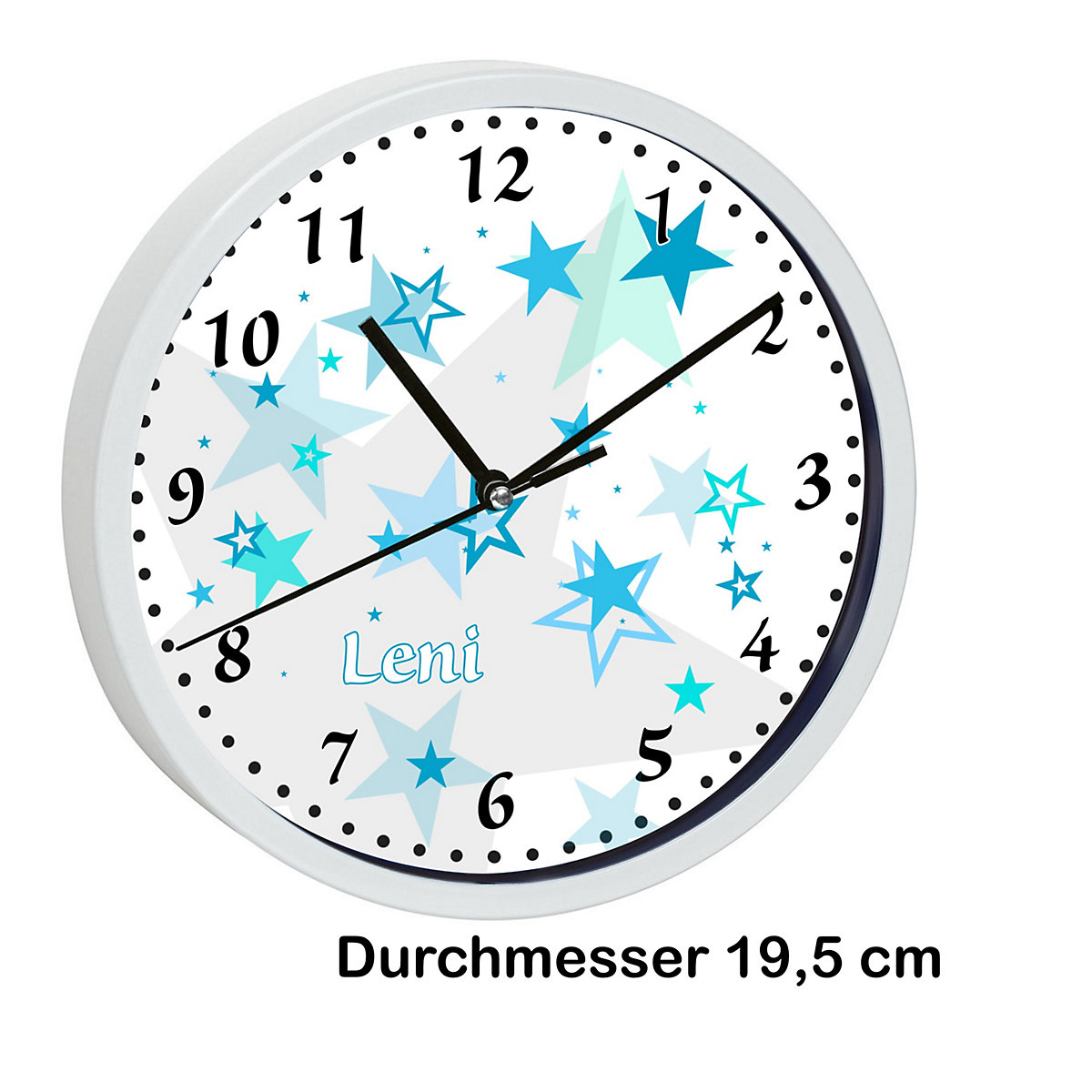 Kinder Wanduhr personalisiert mit Name Sternenhimmel Türkis