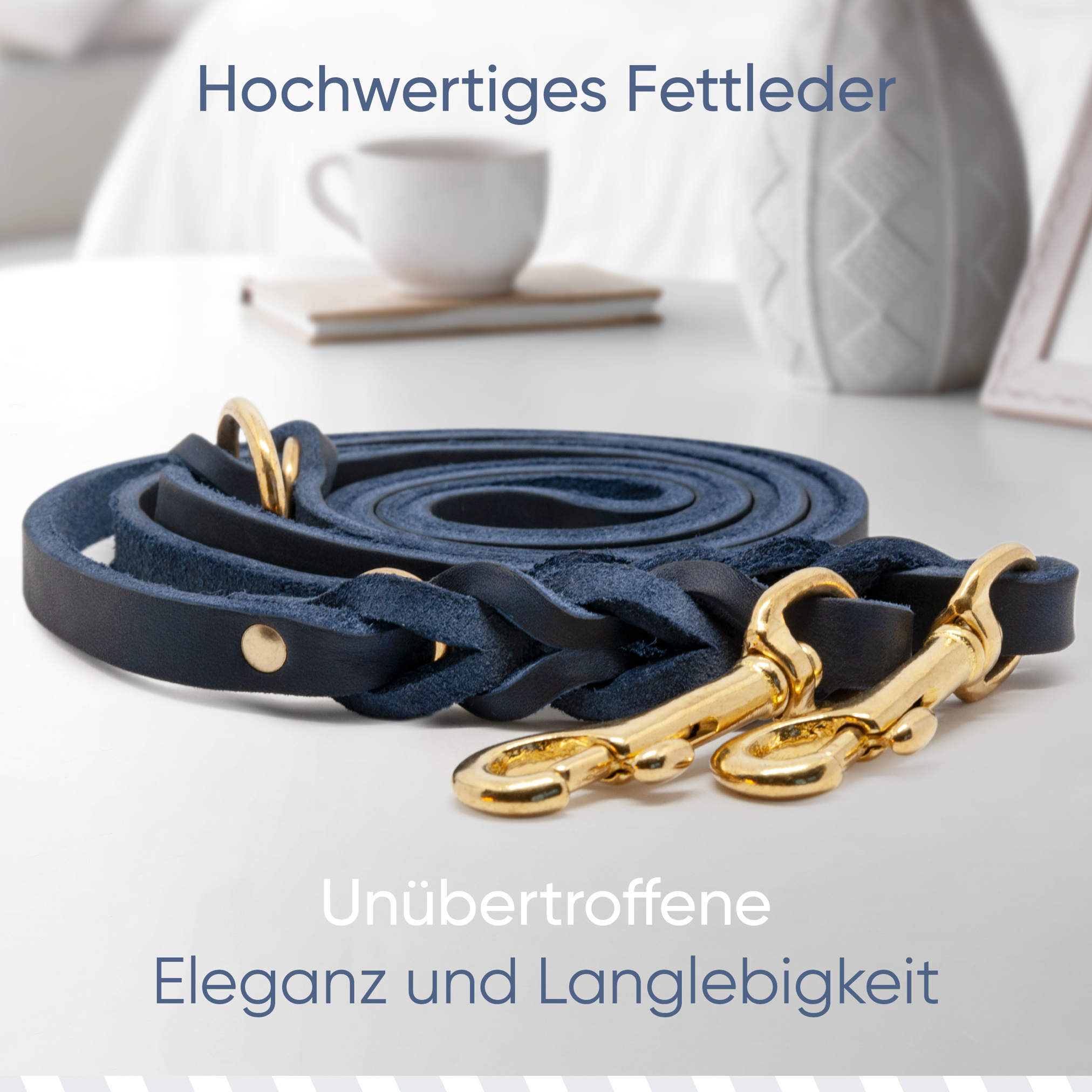 Freudentier Hundeleinen Freudentier Hundeleine aus Leder 2m, geflochten & 3-fach verstellbar königsblau 1,2 cm