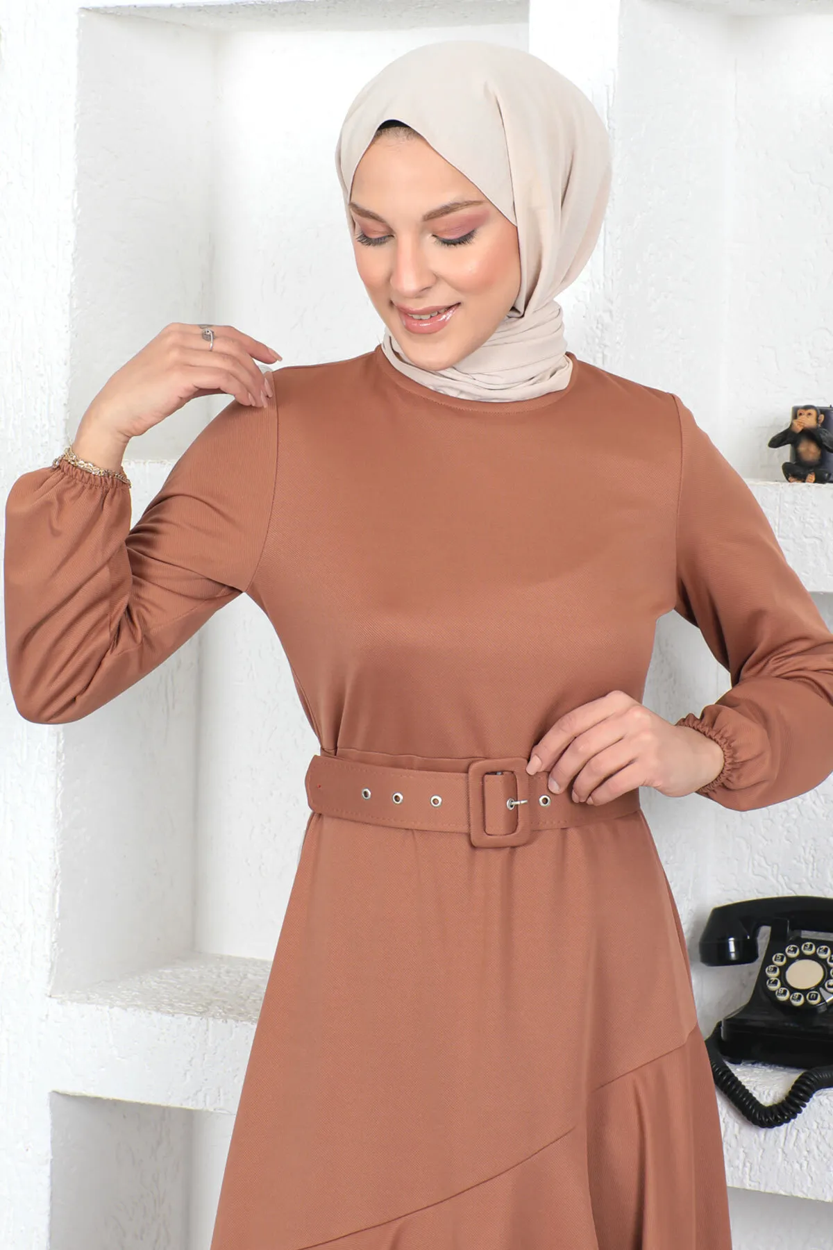 Tesettür Dünyası  Rüschenkleid Tsd230401 Kamel