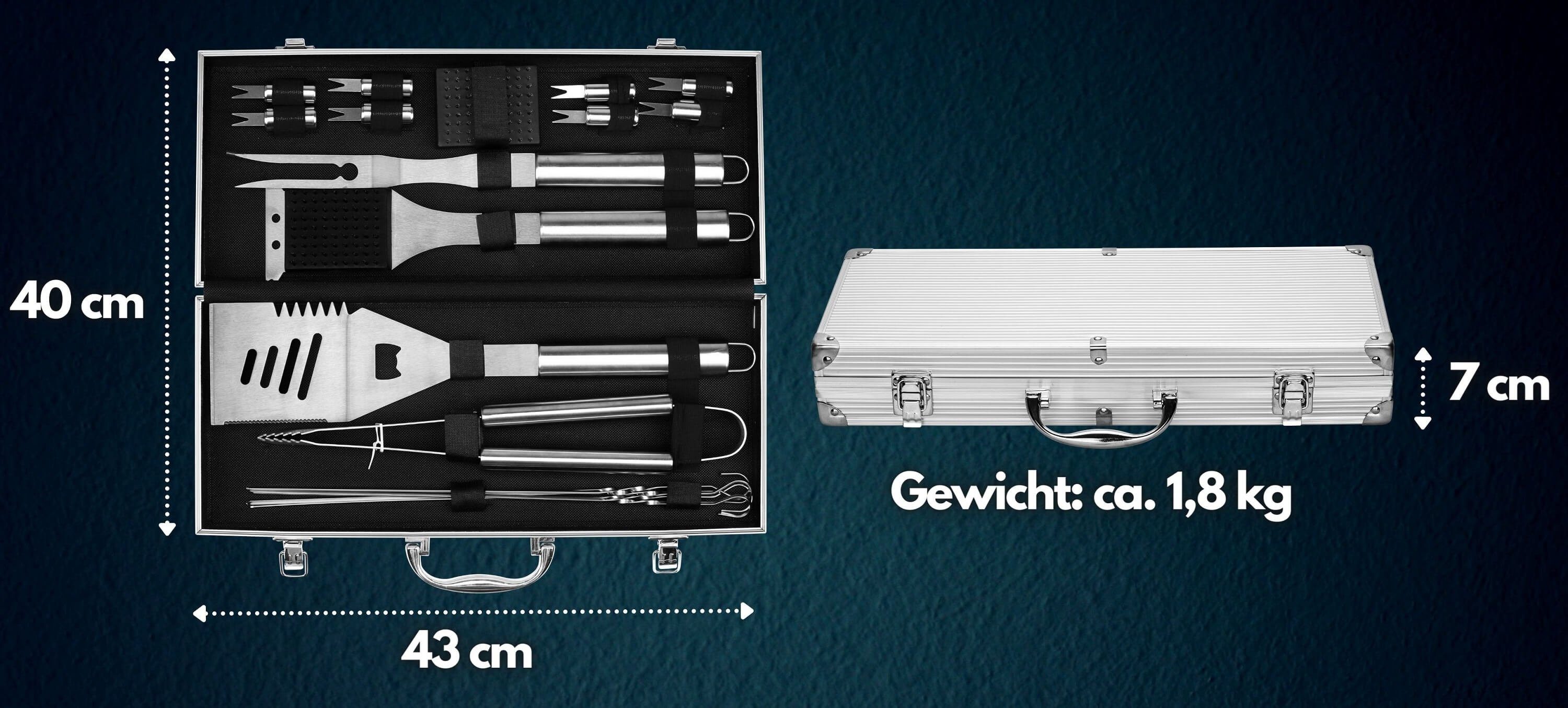echos Grillbesteck-Set Eco-8090, (Set, 18 tlg., 18-teiliges Grillbesteck Set, Stabiler Alukoffer zur Aufbewahrung und zum Transport), 18-teiliges Grillbesteck Set, hochwertiges Edelstahl, Stabiler Alukoffer, Geschenkset