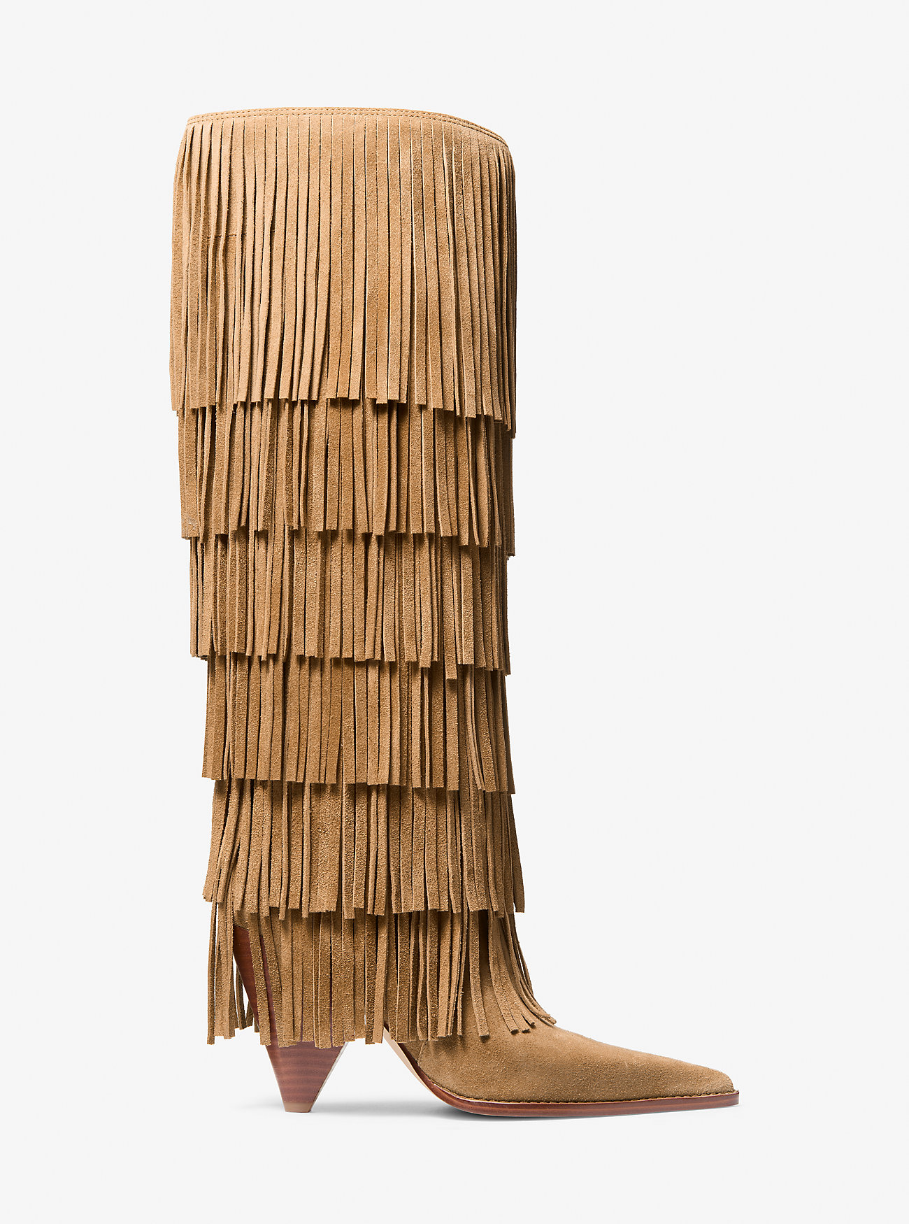 Stivale alto Jayla in pelle scamosciata con frange - HUSK