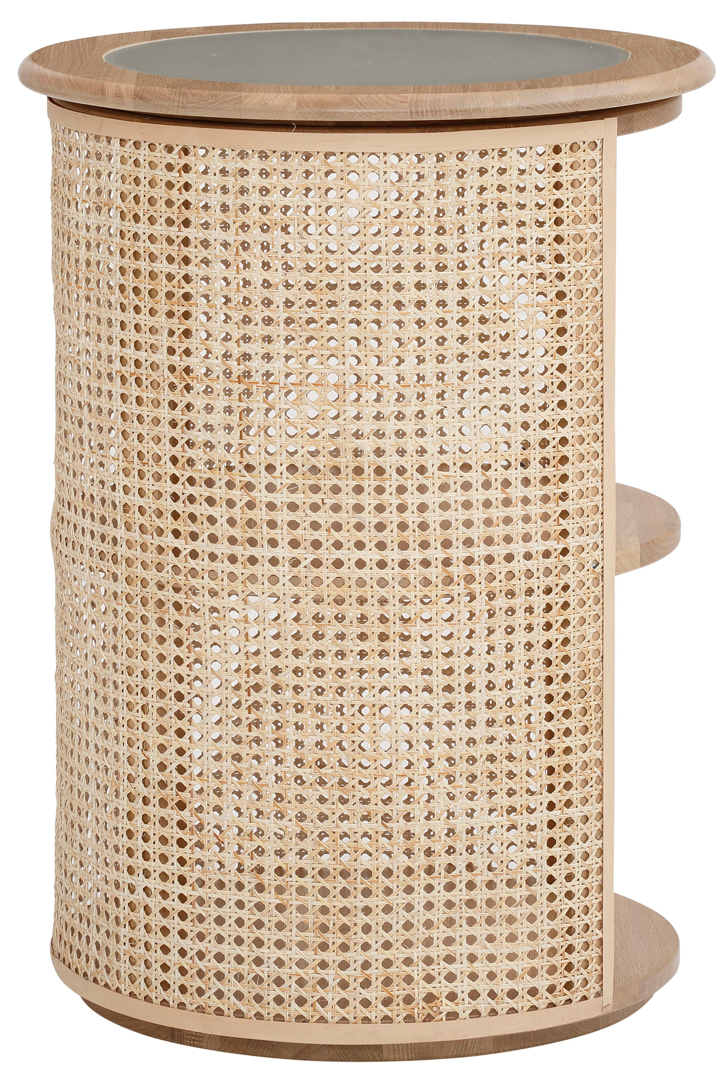 Leonique Beistelltisch Emilien, aus Eiche massiv, mit Rattan- Optik